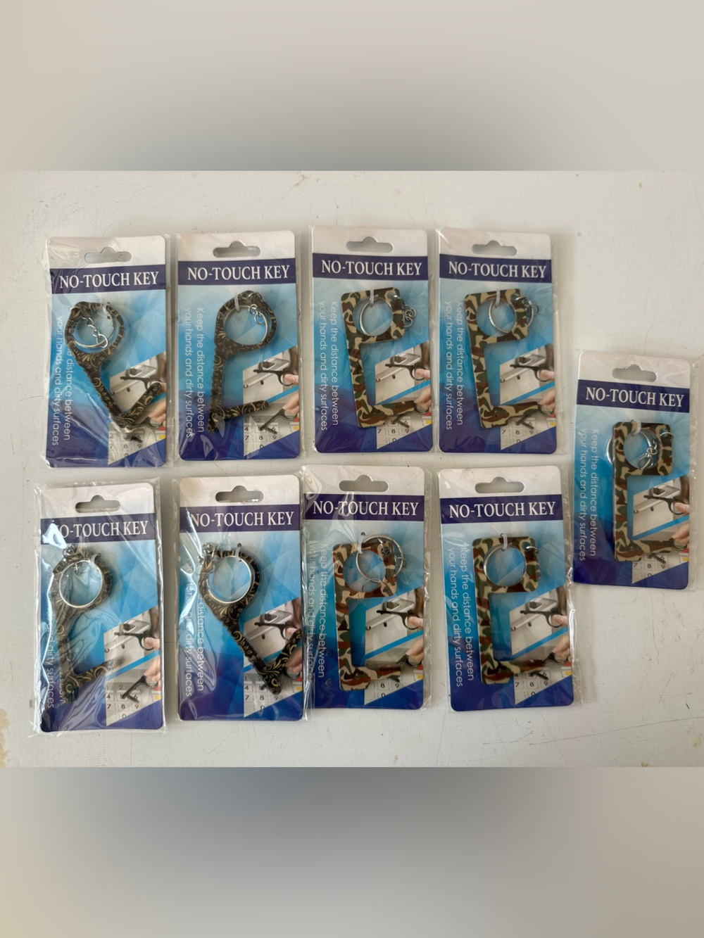 No-Touch Key Touch Tool with Ring - Leopard Print & Camo Bundle of 9